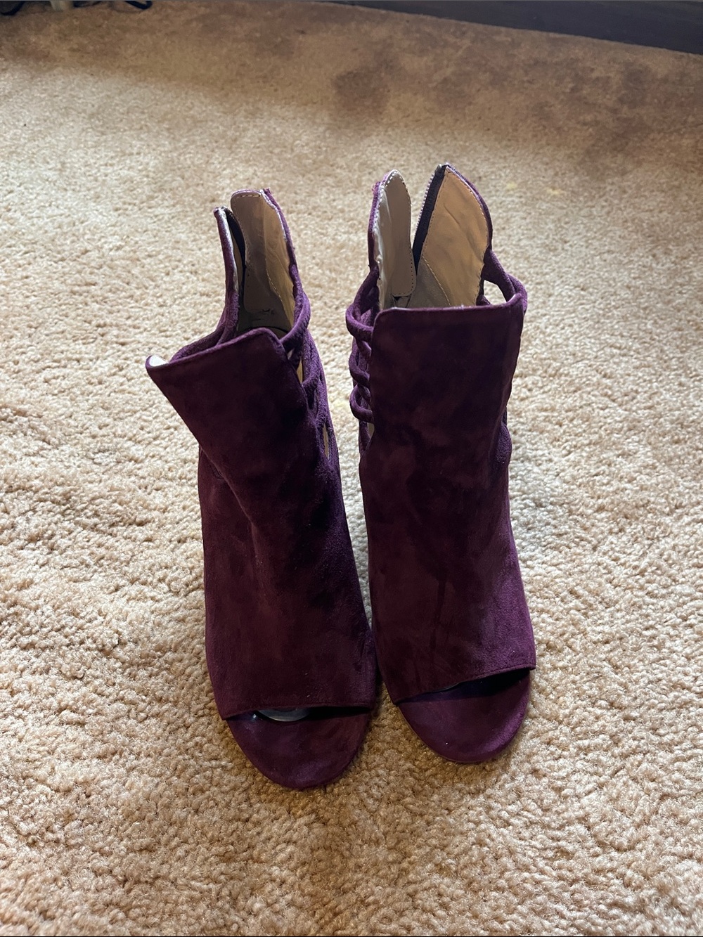 STEVEN by Steve Madden deep purple peep toe heel with lace-up like side features